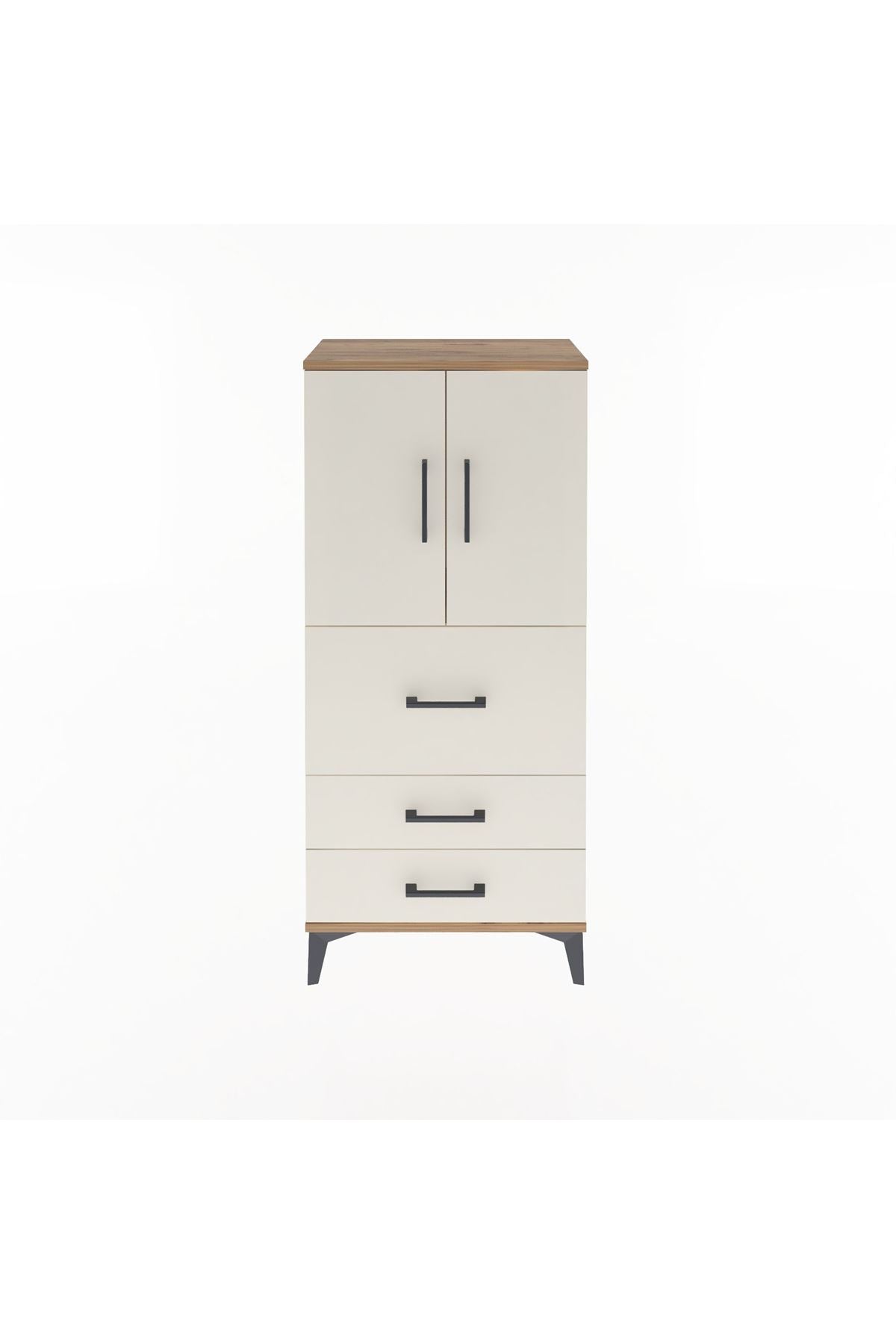 Arges Dolap Tek Raflı 3 Çekmeceli 2 Kapaklı 60x30x134 Çam-Aytaşı