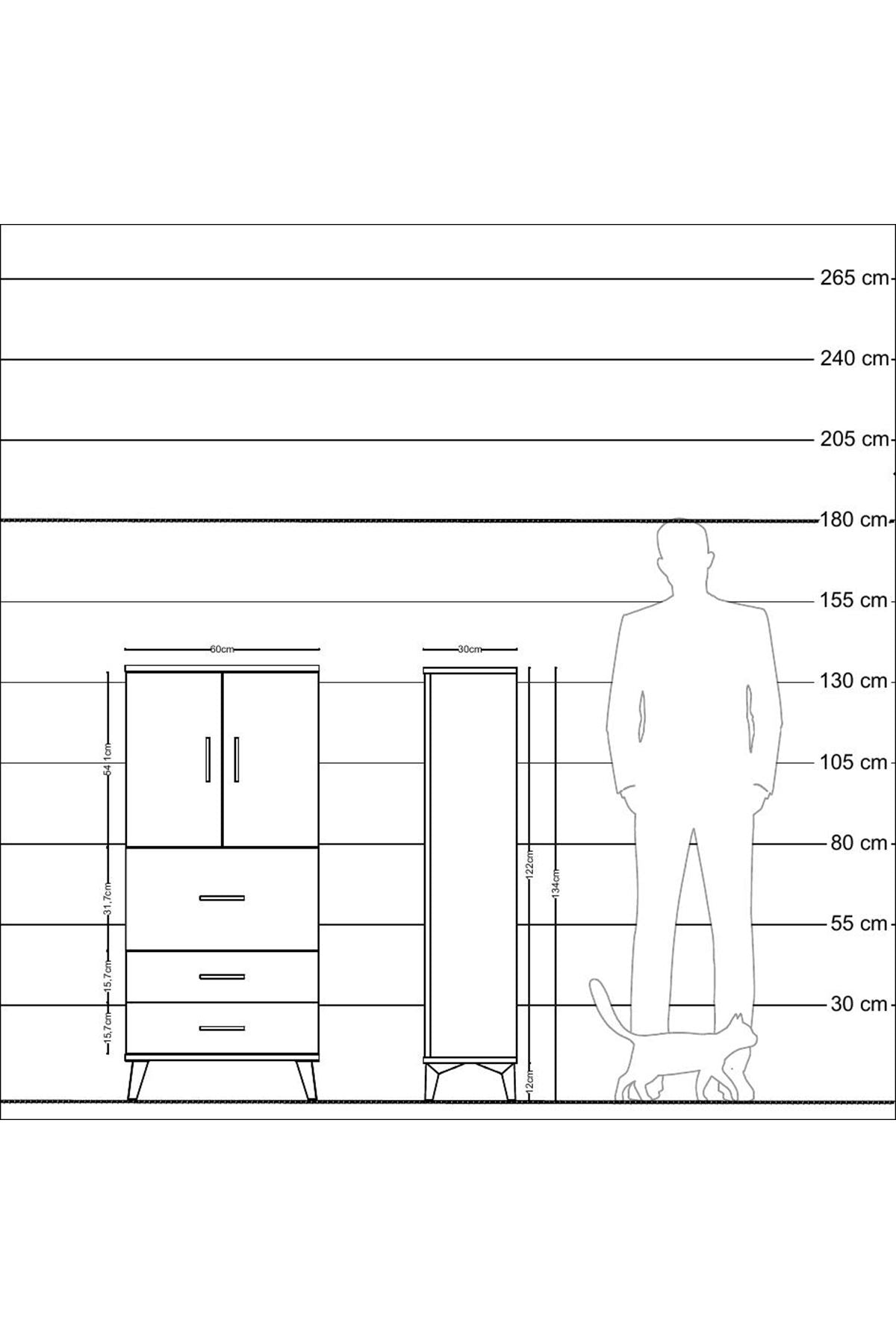Arges Dolap Tek Raflı 3 Çekmeceli 2 Kapaklı 60x30x134 Çam-Aytaşı