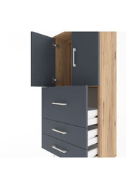 Arges Dolap Tek Raflı 3 Çekmeceli 2 Kapaklı 60x30x134 Çam-Antrasit