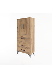 Arges Dolap Tek Raflı 3 Çekmeceli 2 Kapaklı 60x30x134 Çam-Çam