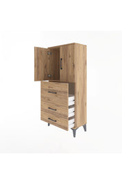 Arges Dolap Tek Raflı 3 Çekmeceli 2 Kapaklı 60x30x134 Çam-Çam
