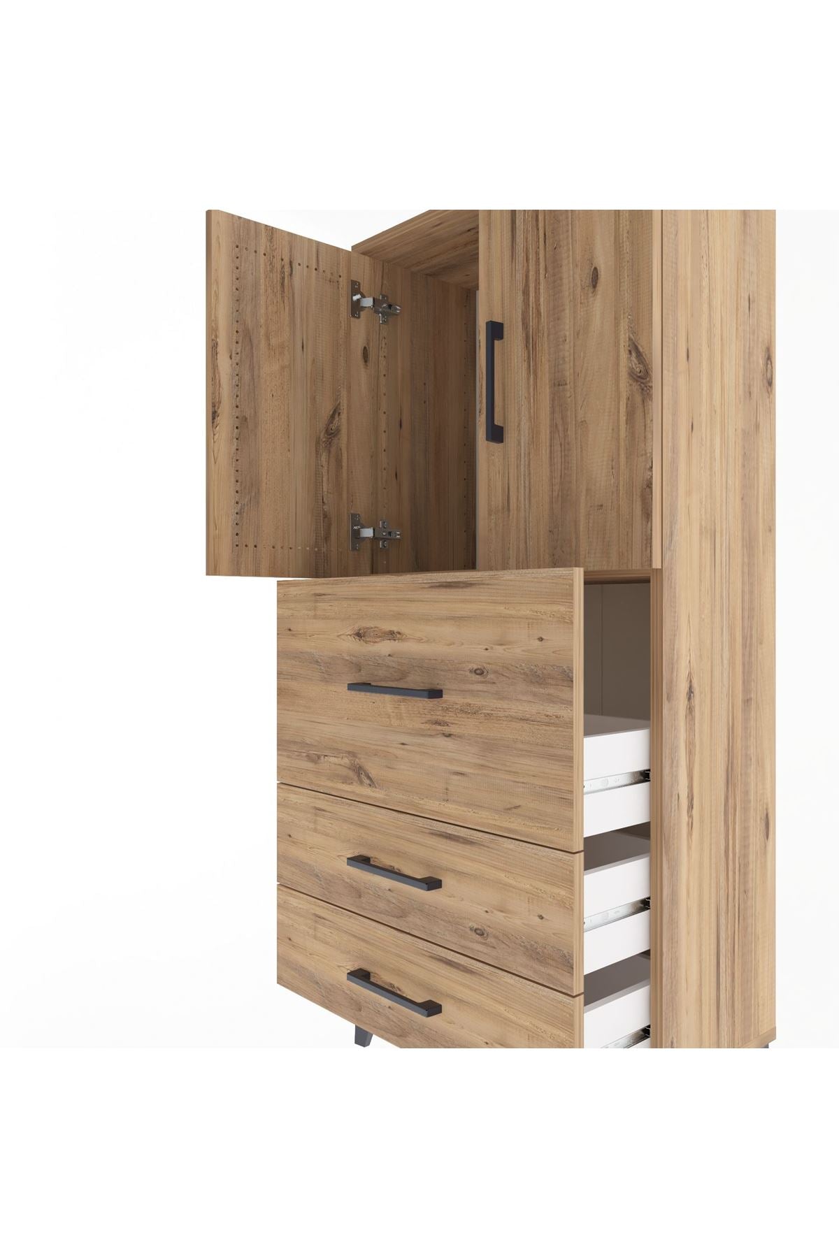 Arges Dolap Tek Raflı 3 Çekmeceli 2 Kapaklı 60x30x134 Çam-Çam