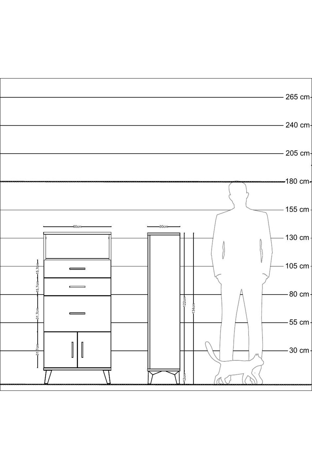 Arges Dolap Tek Raflı 3 Çekmeceli 2 Kapaklı 60x30x134 Aytaşı-Aytaşı
