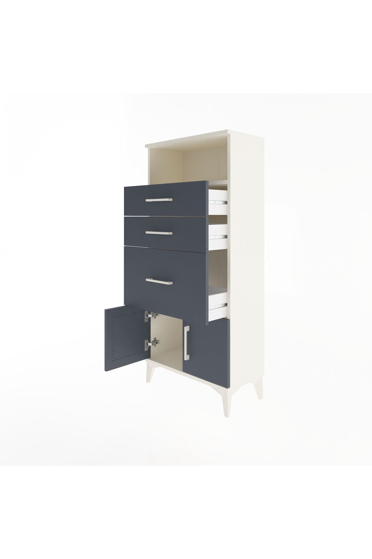 Arges Dolap Tek Raflı 3 Çekmeceli 2 Kapaklı 60x30x134 Aytaşı-Antrasit