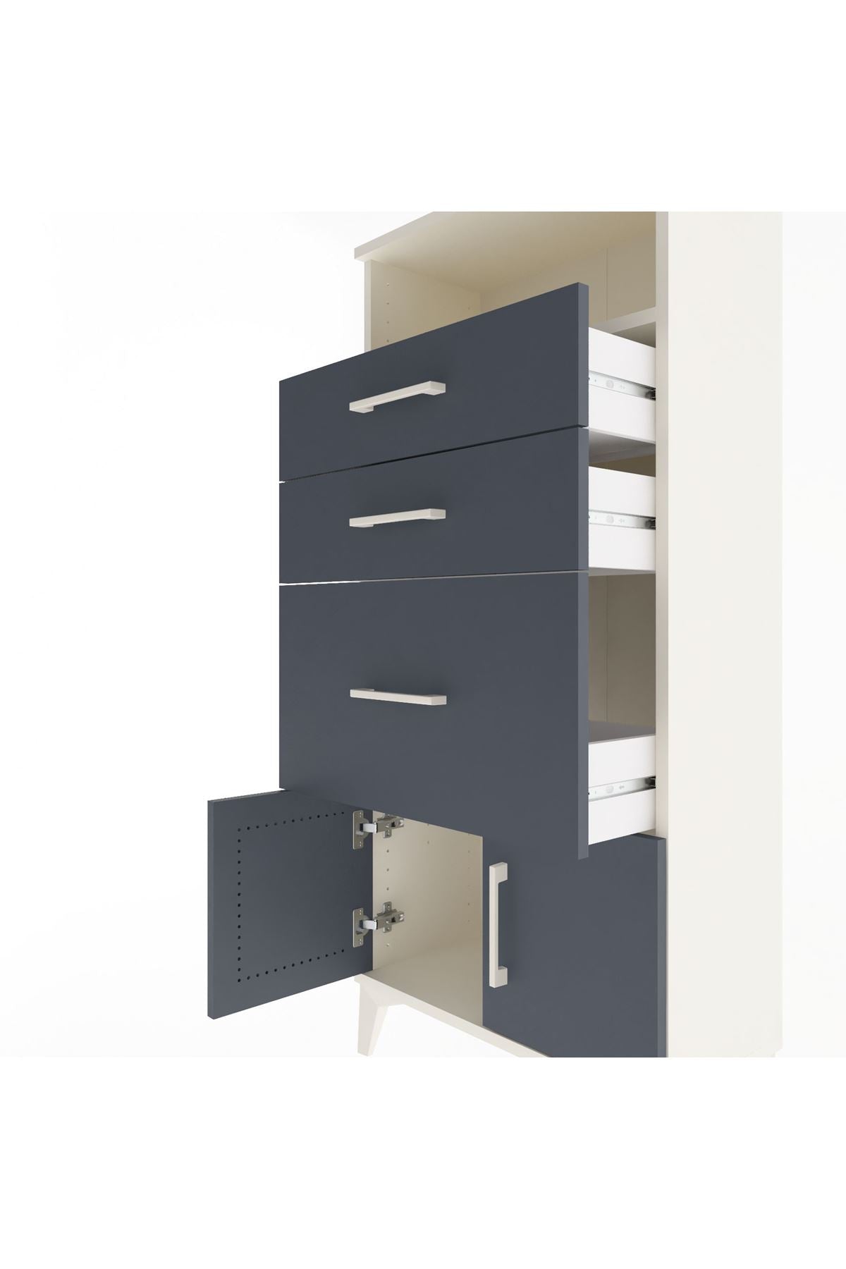 Arges Dolap Tek Raflı 3 Çekmeceli 2 Kapaklı 60x30x134 Aytaşı-Antrasit