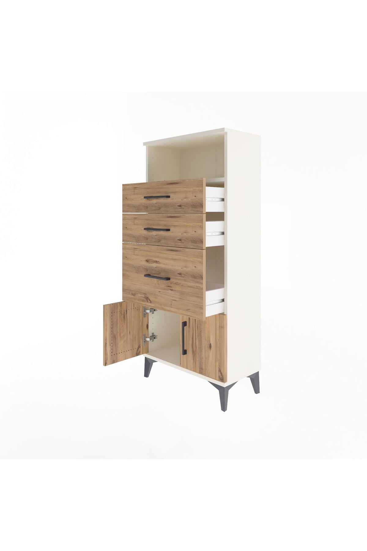 Arges Dolap Tek Raflı 3 Çekmeceli 2 Kapaklı 60x30x134 Aytaşı-Çam