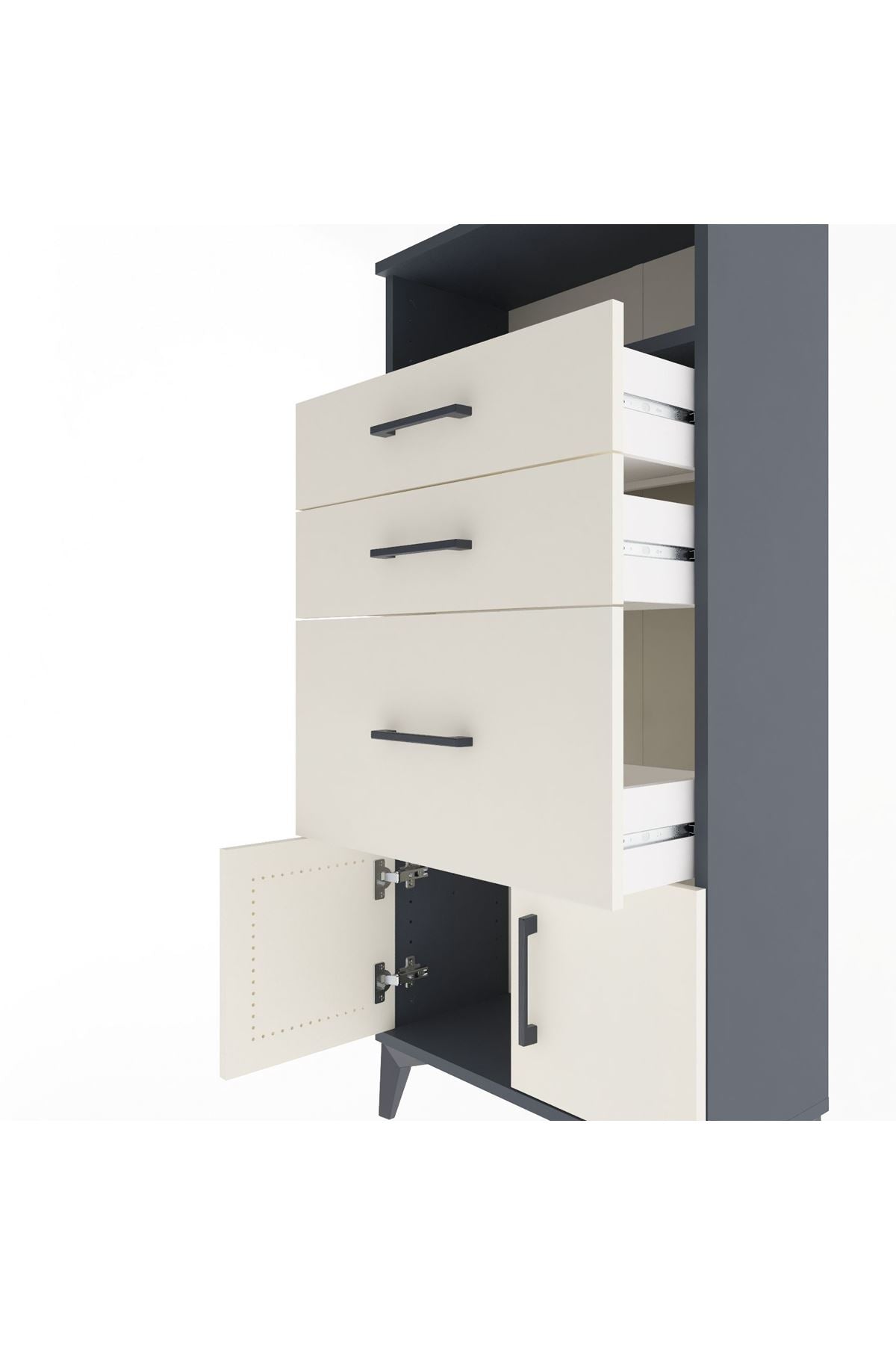 Arges Dolap Tek Raflı 3 Çekmeceli 2 Kapaklı 60x30x134 Antrasit-Aytaşı