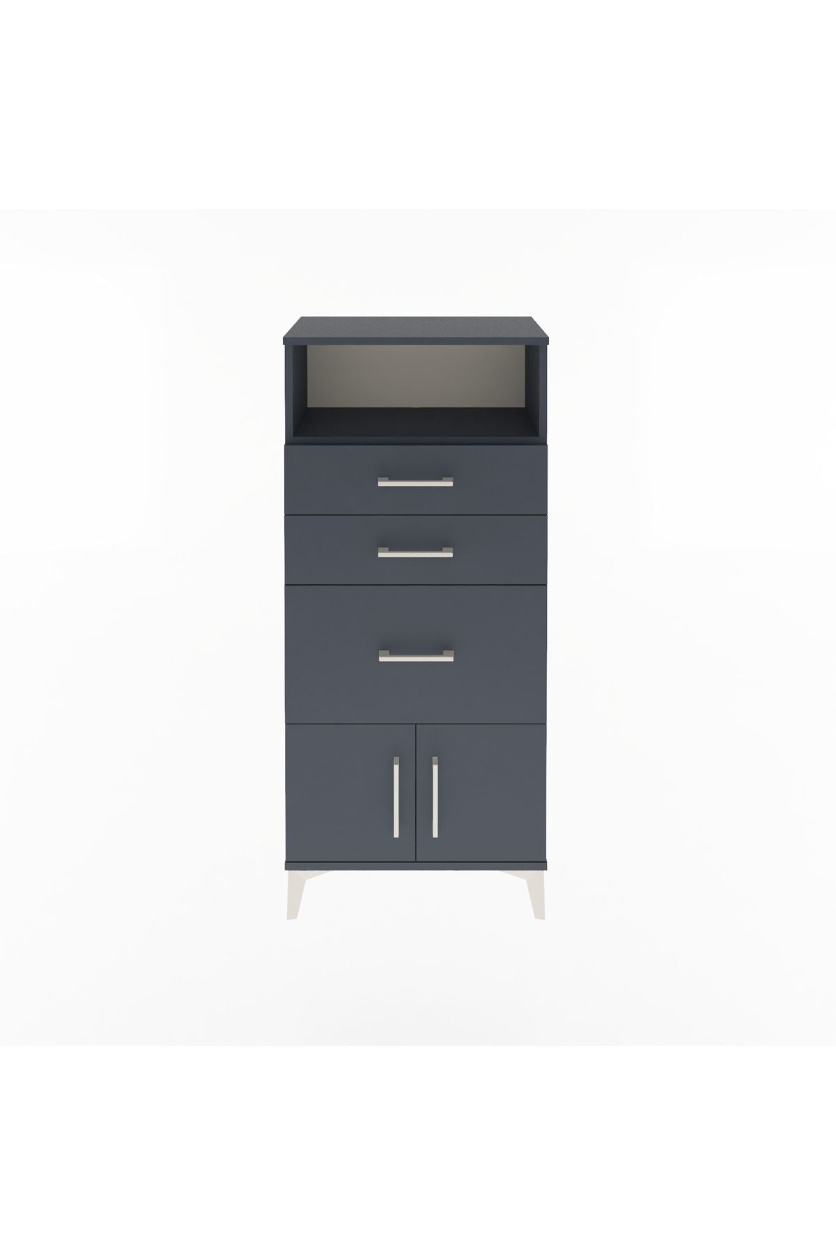 Arges Dolap Tek Raflı 3 Çekmeceli 2 Kapaklı 60x30x134 Antrasit-Antrasit