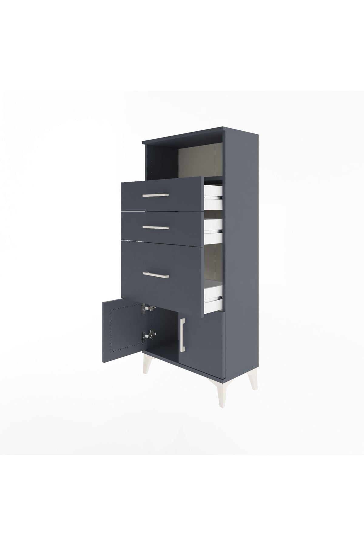 Arges Dolap Tek Raflı 3 Çekmeceli 2 Kapaklı 60x30x134 Antrasit-Antrasit