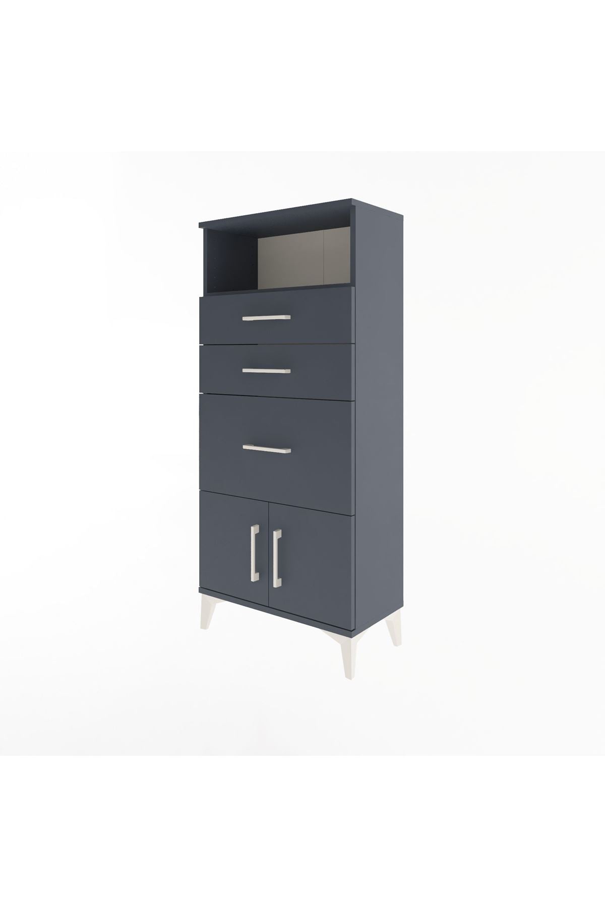 Arges Dolap Tek Raflı 3 Çekmeceli 2 Kapaklı 60x30x134 Antrasit-Antrasit