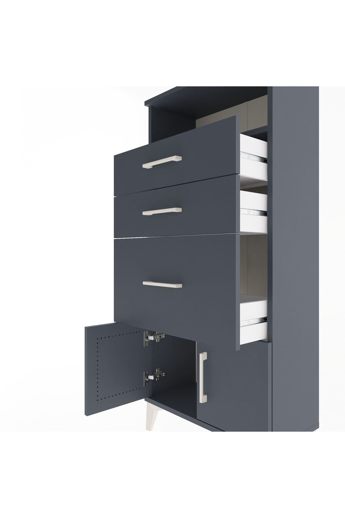 Arges Dolap Tek Raflı 3 Çekmeceli 2 Kapaklı 60x30x134 Antrasit-Antrasit