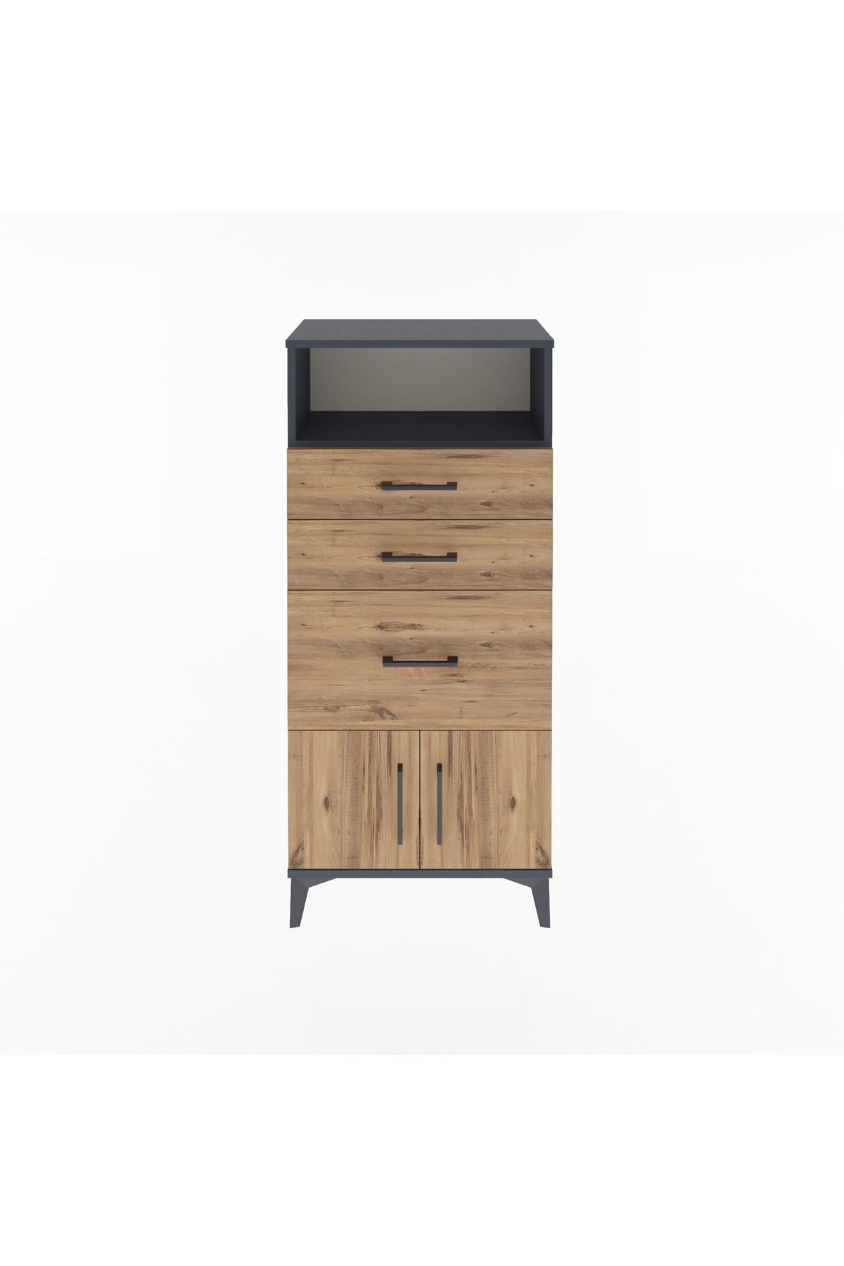 Arges Dolap Tek Raflı 3 Çekmeceli 2 Kapaklı 60x30x134 Antrasit-Çam