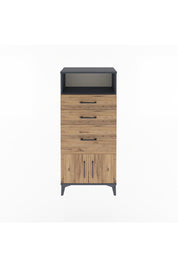 Arges Dolap Tek Raflı 3 Çekmeceli 2 Kapaklı 60x30x134 Antrasit-Çam