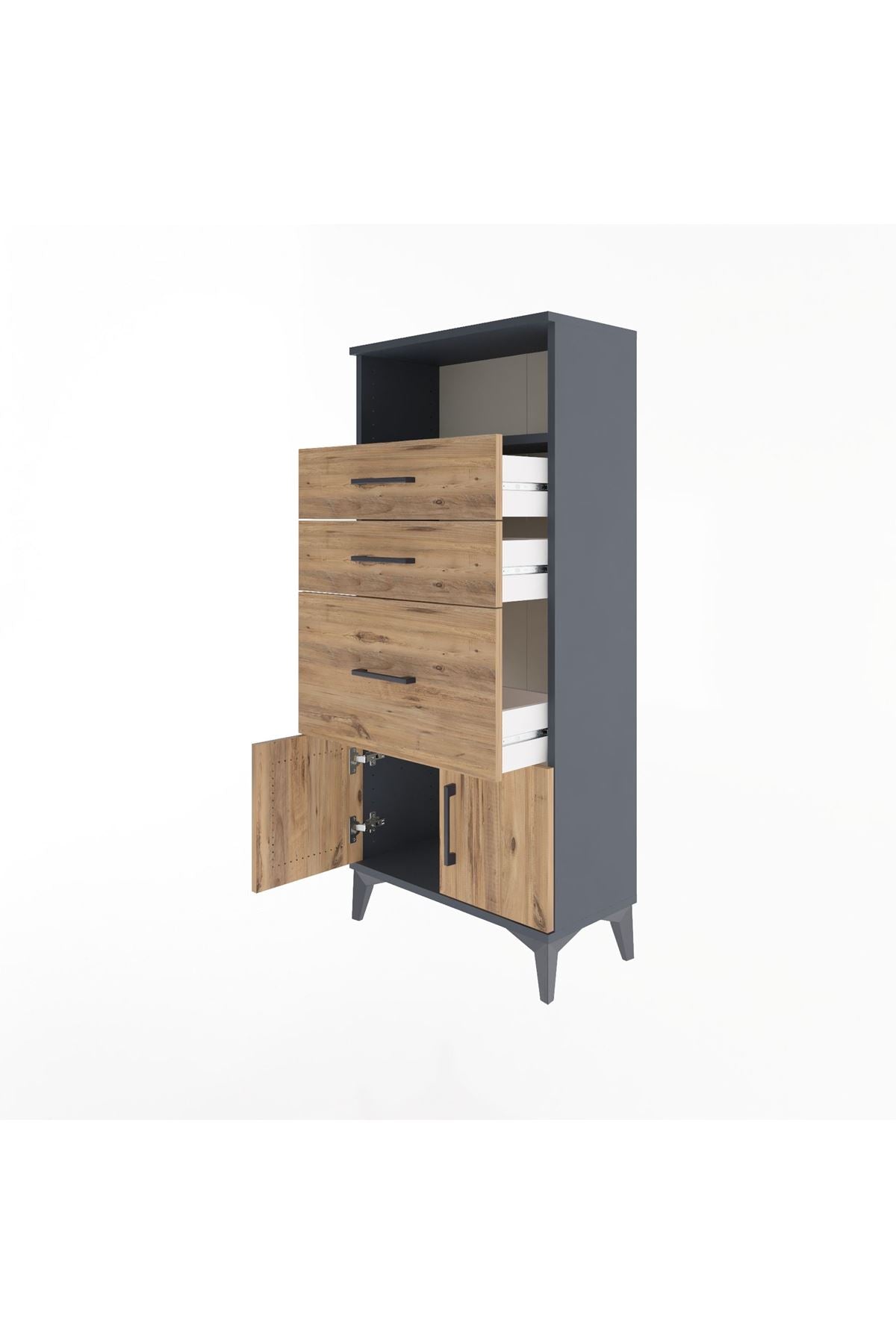 Arges Dolap Tek Raflı 3 Çekmeceli 2 Kapaklı 60x30x134 Antrasit-Çam