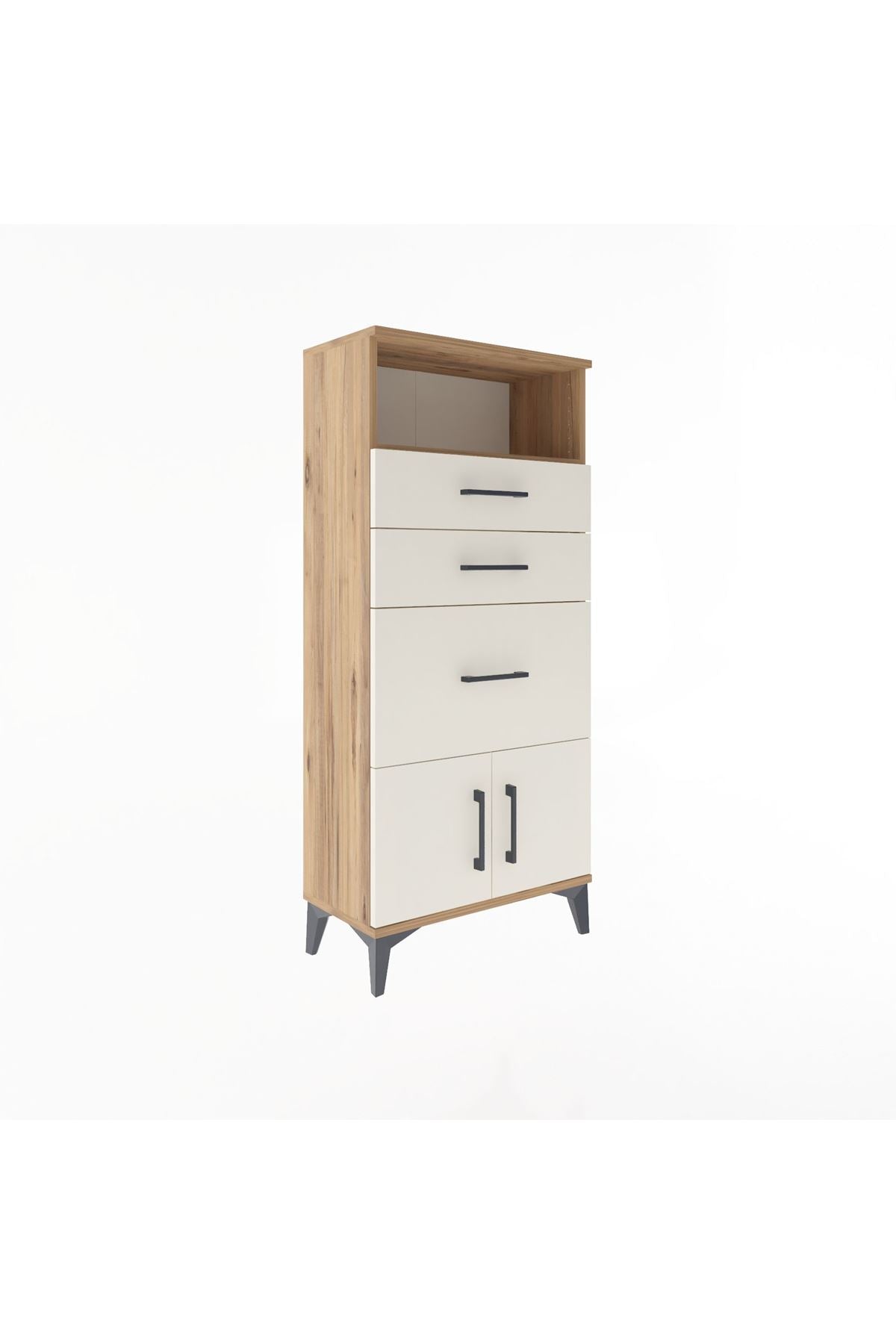 Arges Dolap Tek Raflı 3 Çekmeceli 2 Kapaklı 60x30x134 Çam-Aytaşı