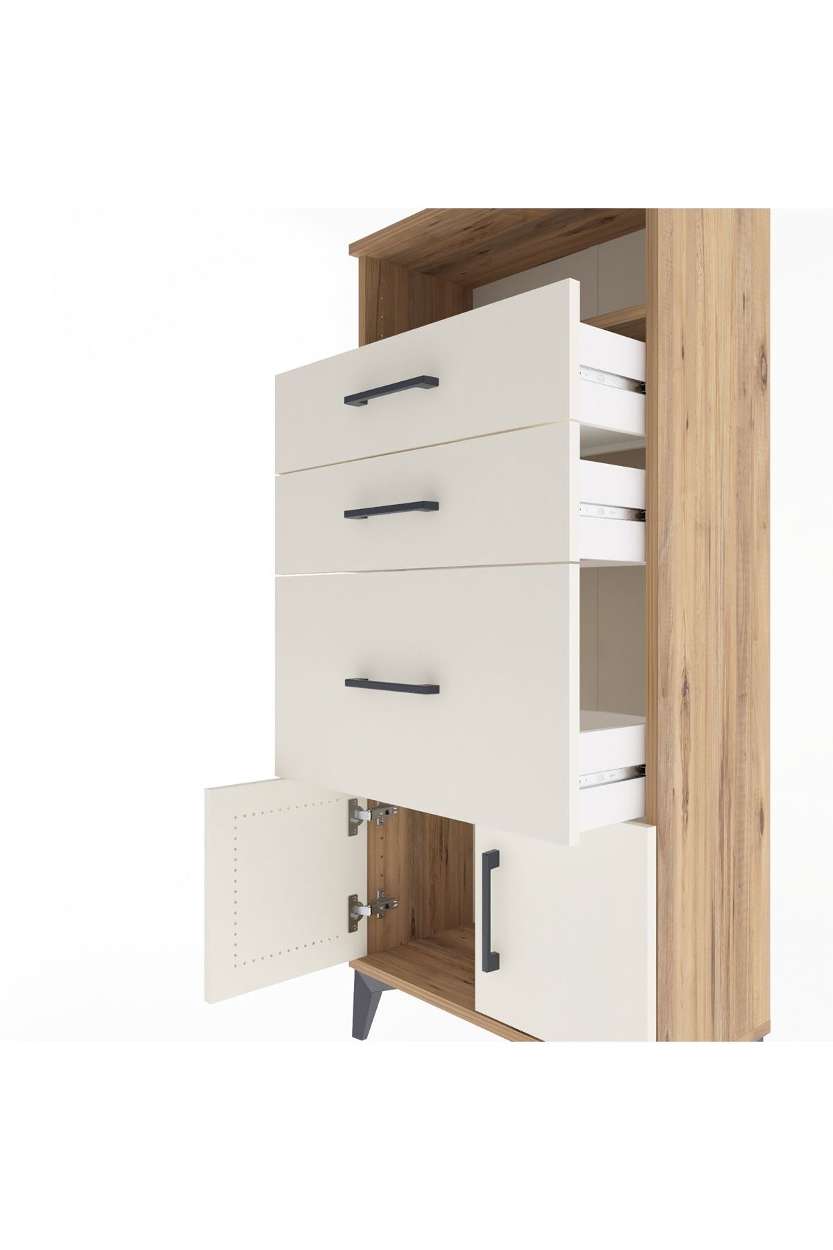 Arges Dolap Tek Raflı 3 Çekmeceli 2 Kapaklı 60x30x134 Çam-Aytaşı