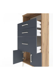 Arges Dolap Tek Raflı 3 Çekmeceli 2 Kapaklı 60x30x134 Çam-Antrasit