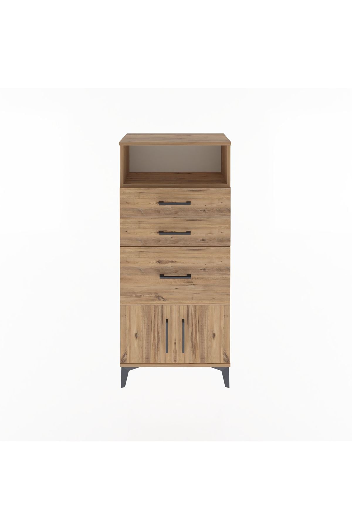 Arges Dolap Tek Raflı 3 Çekmeceli 2 Kapaklı 60x30x134 Çam-Çam