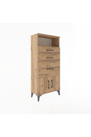 Arges Dolap Tek Raflı 3 Çekmeceli 2 Kapaklı 60x30x134 Çam-Çam