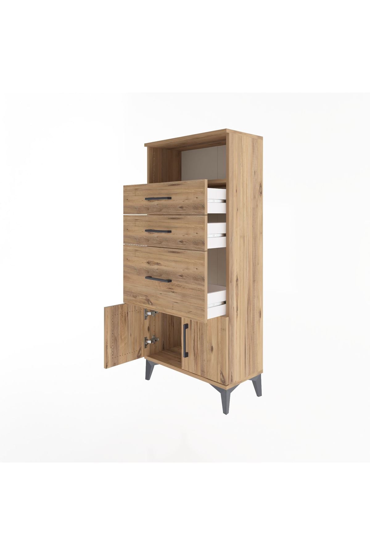 Arges Dolap Tek Raflı 3 Çekmeceli 2 Kapaklı 60x30x134 Çam-Çam