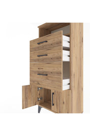 Arges Dolap Tek Raflı 3 Çekmeceli 2 Kapaklı 60x30x134 Çam-Çam