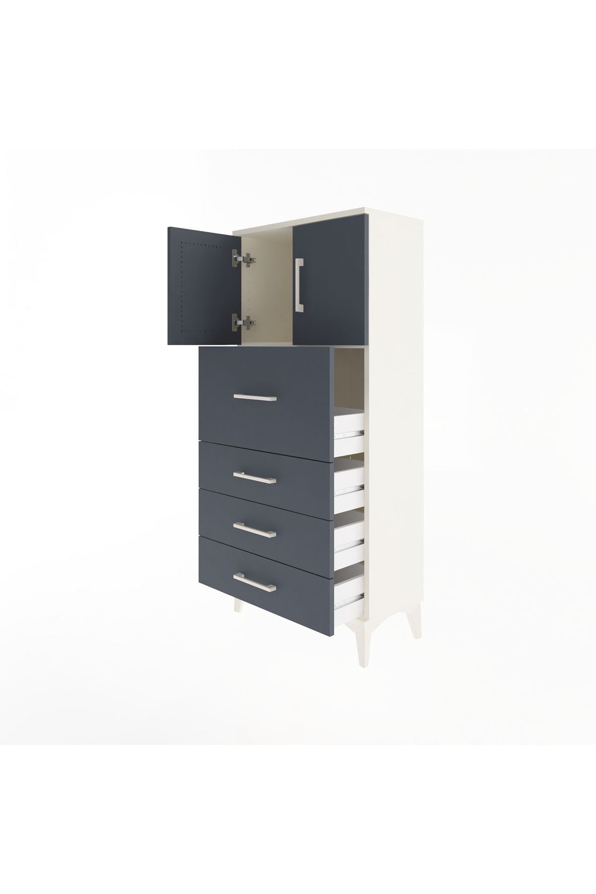 Arges Dolap Tek Raflı 4 Çekmeceli 2 Kapaklı 60x30x134 Aytaşı-Antrasit