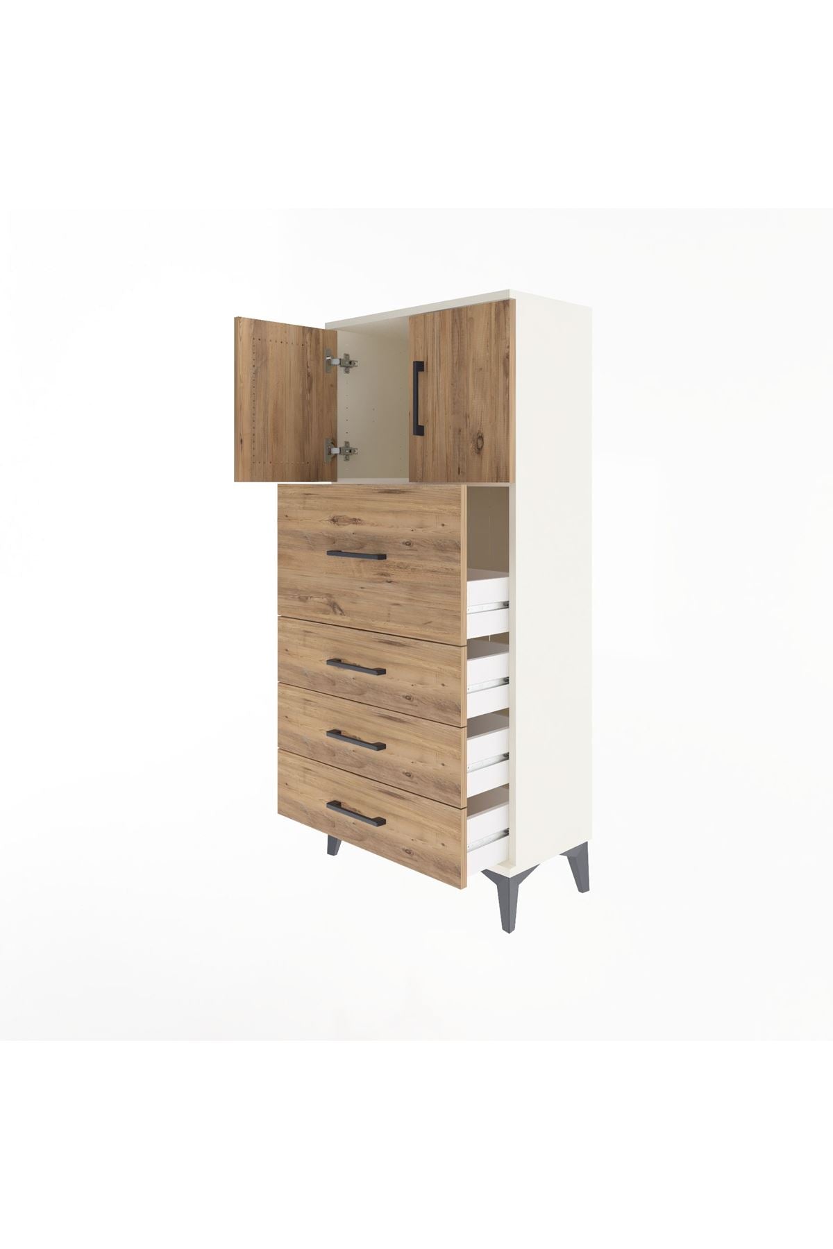 Arges Dolap Tek Raflı 4 Çekmeceli 2 Kapaklı 60x30x134 Aytaşı-Çam