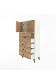 Arges Dolap Tek Raflı 4 Çekmeceli 2 Kapaklı 60x30x134 Aytaşı-Çam