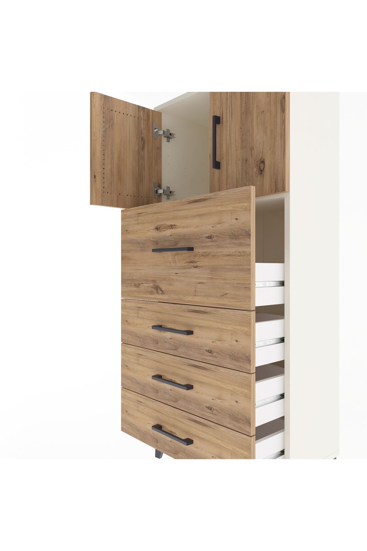 Arges Dolap Tek Raflı 4 Çekmeceli 2 Kapaklı 60x30x134 Aytaşı-Çam