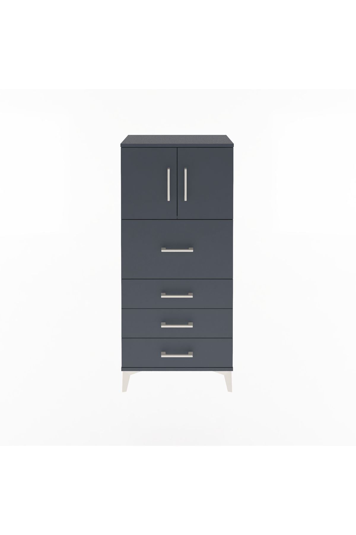 Arges Dolap Tek Raflı 4 Çekmeceli 2 Kapaklı 60x30x134 Antrasit-Antrasit