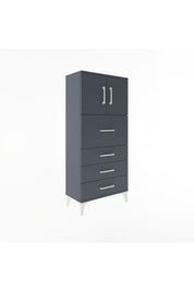 Arges Dolap Tek Raflı 4 Çekmeceli 2 Kapaklı 60x30x134 Antrasit-Antrasit