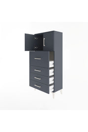Arges Dolap Tek Raflı 4 Çekmeceli 2 Kapaklı 60x30x134 Antrasit-Antrasit