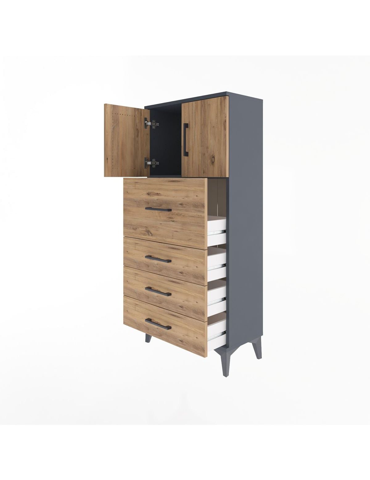 Arges Dolap Tek Raflı 4 Çekmeceli 2 Kapaklı 60x30x134 - S17M082V6A