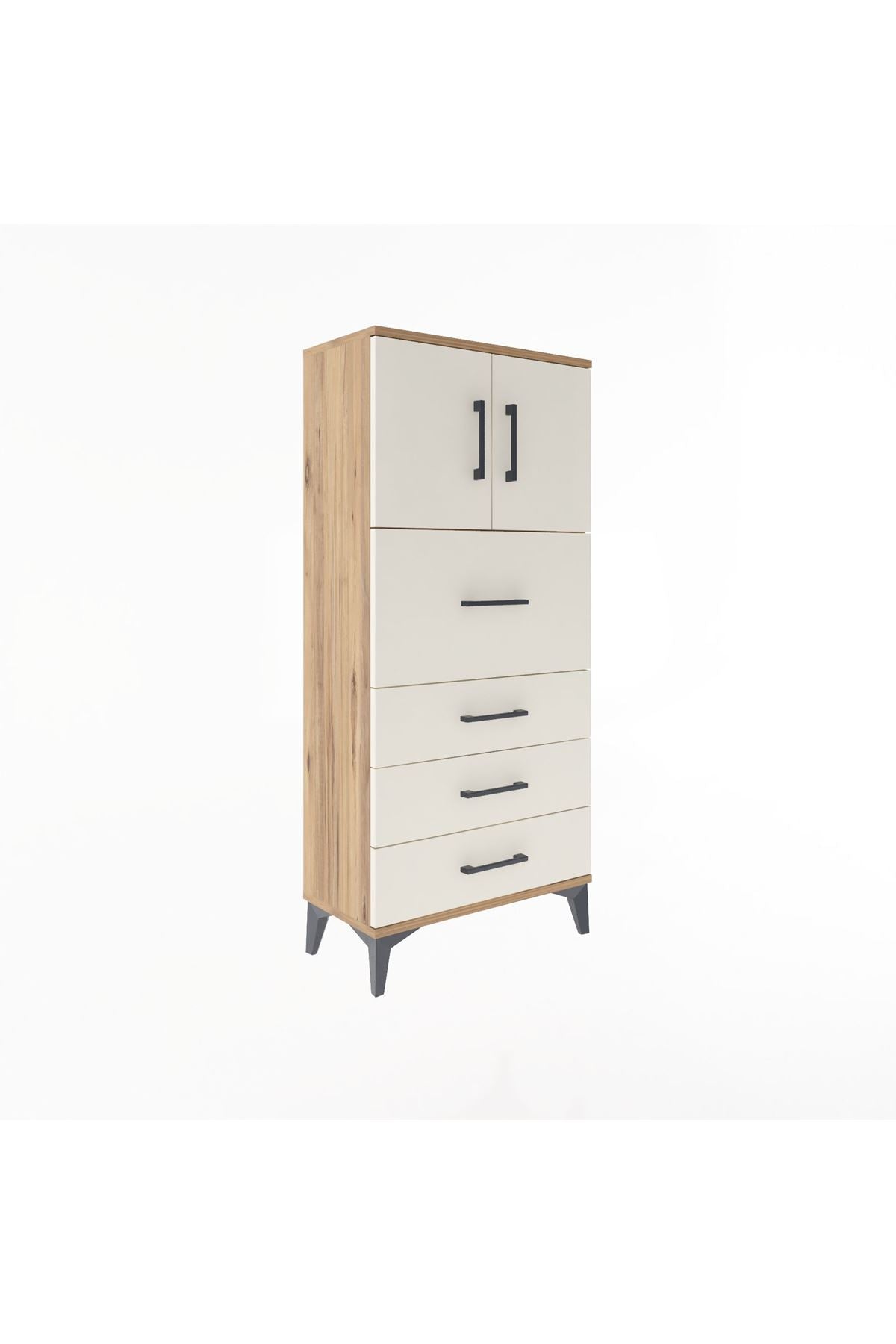 Arges Dolap Tek Raflı 4 Çekmeceli 2 Kapaklı 60x30x134 Çam-Aytaşı