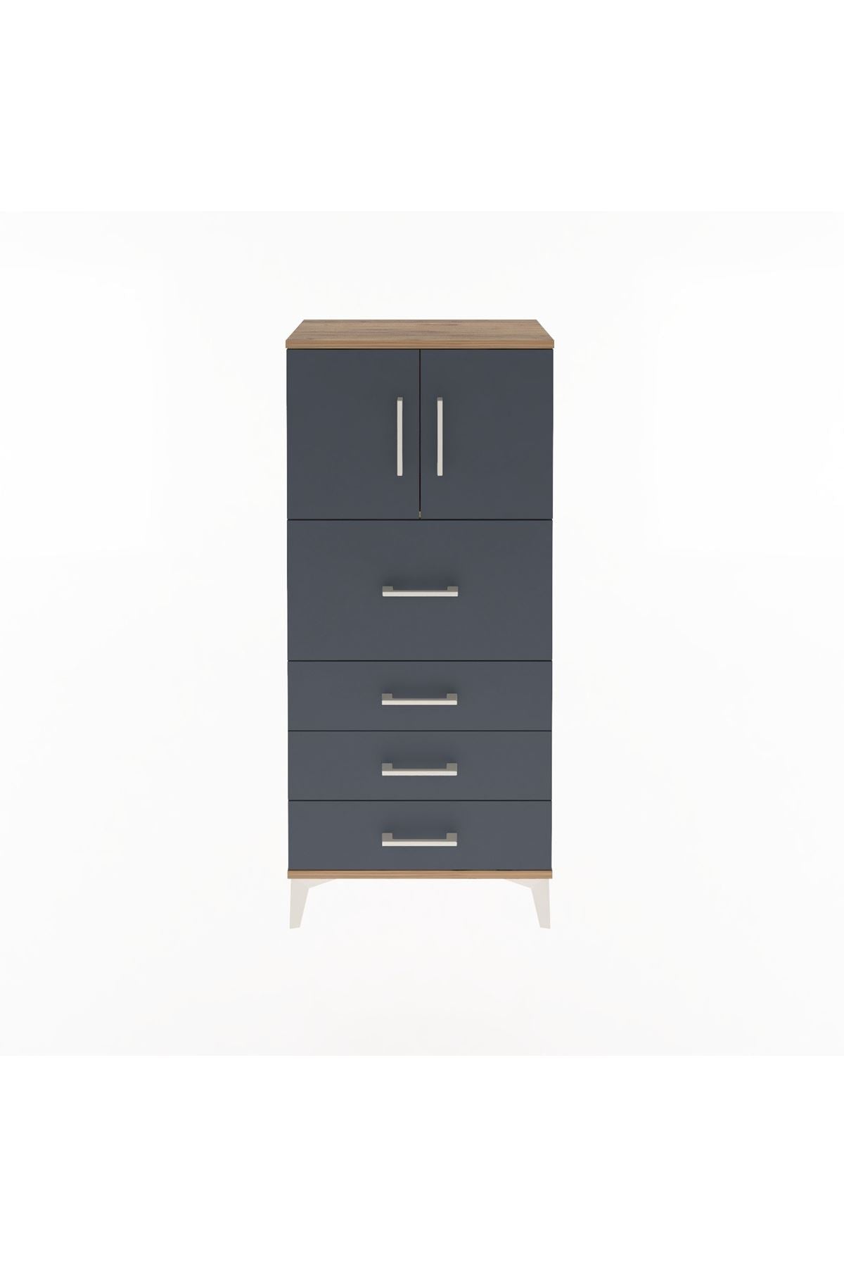 Arges Dolap Tek Raflı 4 Çekmeceli 2 Kapaklı 60x30x134 Çam-Antrasit