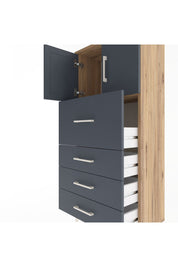 Arges Dolap Tek Raflı 4 Çekmeceli 2 Kapaklı 60x30x134 Çam-Antrasit