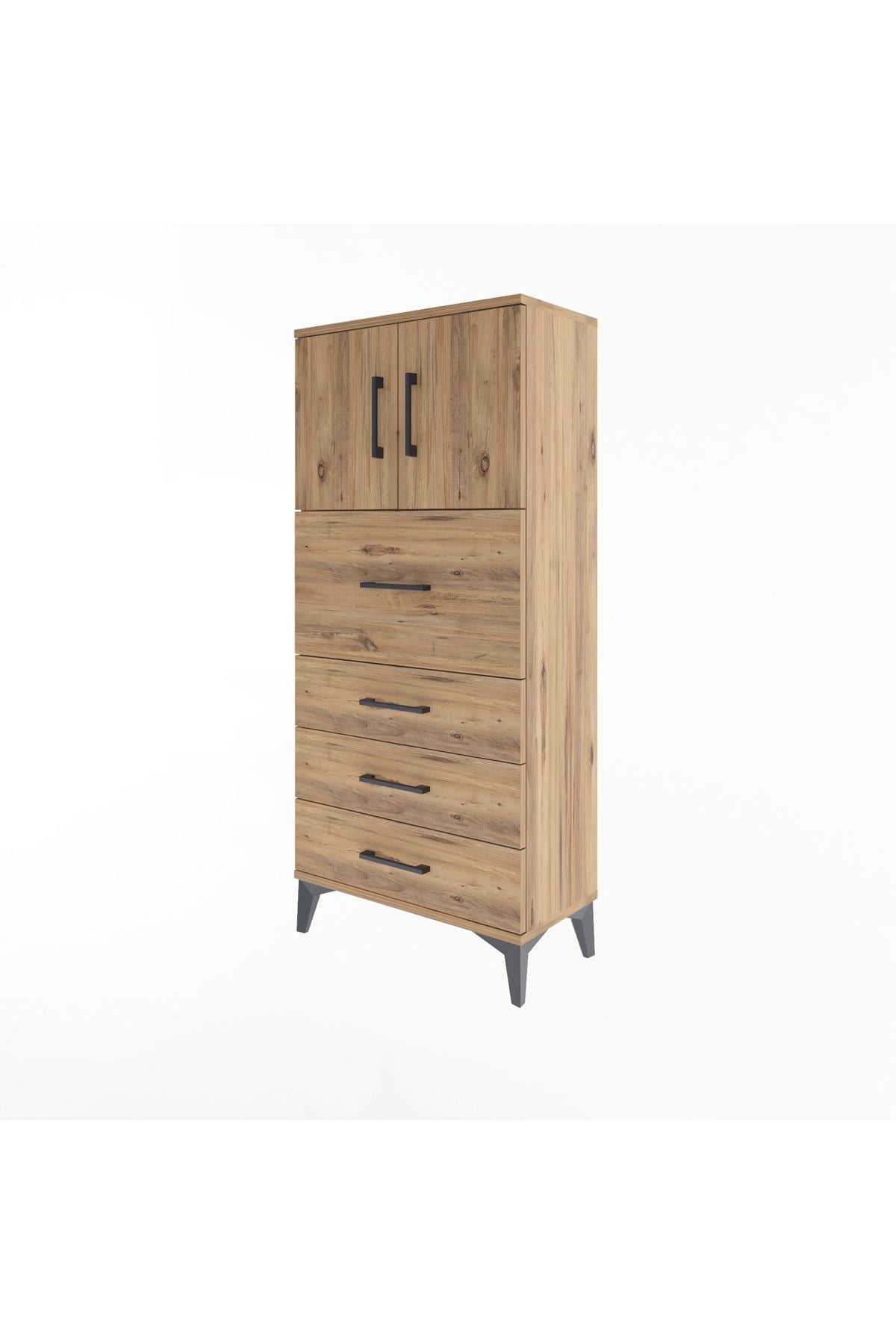 Arges Dolap Tek Raflı 4 Çekmeceli 2 Kapaklı 60x30x134 Çam-Çam