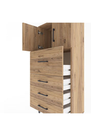 Arges Dolap Tek Raflı 4 Çekmeceli 2 Kapaklı 60x30x134 Çam-Çam