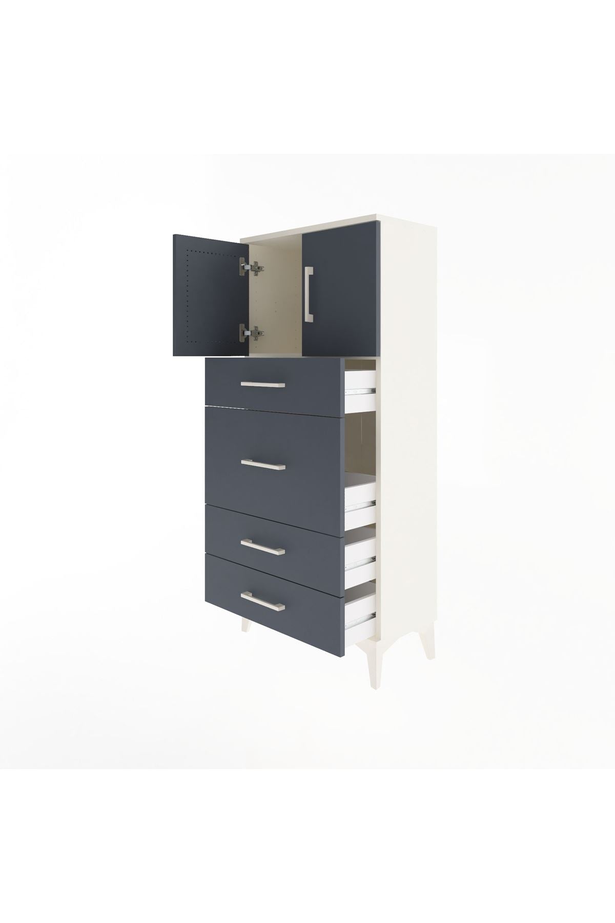 Arges Dolap Tek Raflı 4 Çekmeceli 2 Kapaklı 60x30x134 Aytaşı-Antrasit