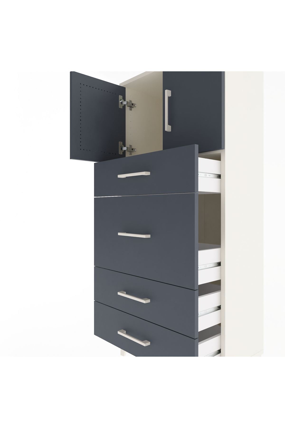 Arges Dolap Tek Raflı 4 Çekmeceli 2 Kapaklı 60x30x134 Aytaşı-Antrasit