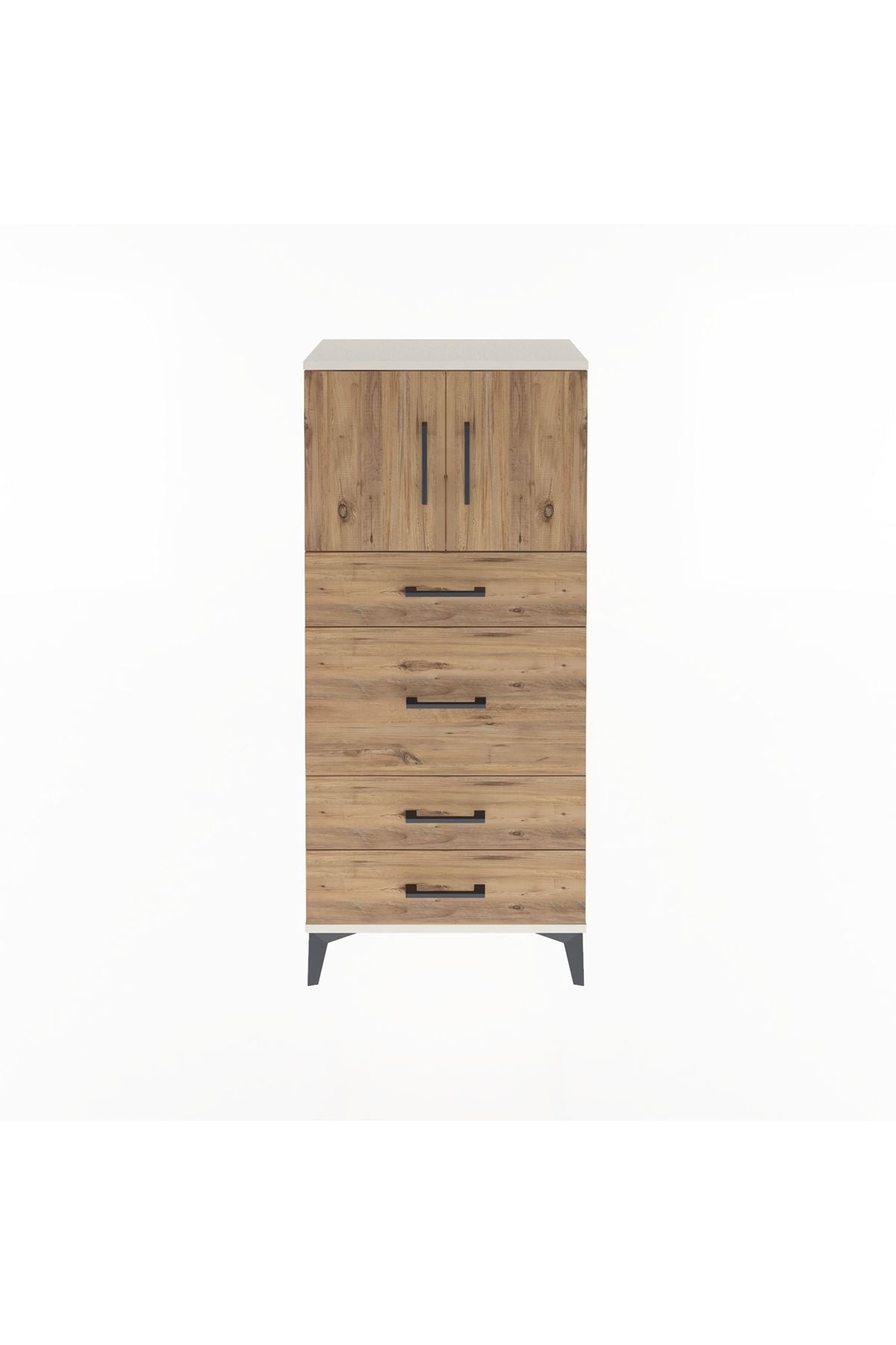 Arges Dolap Tek Raflı 4 Çekmeceli 2 Kapaklı 60x30x134 Aytaşı-Çam