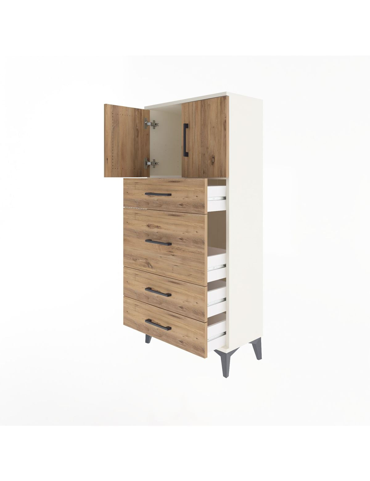 Arges Dolap Tek Raflı 4 Çekmeceli 2 Kapaklı 60x30x134 - S17M083V3A