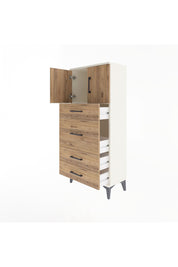 Arges Dolap Tek Raflı 4 Çekmeceli 2 Kapaklı 60x30x134 Aytaşı-Çam