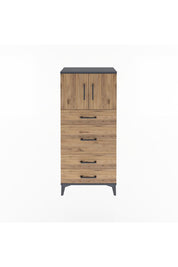 Arges Dolap Tek Raflı 4 Çekmeceli 2 Kapaklı 60x30x134 Antrasit-Çam