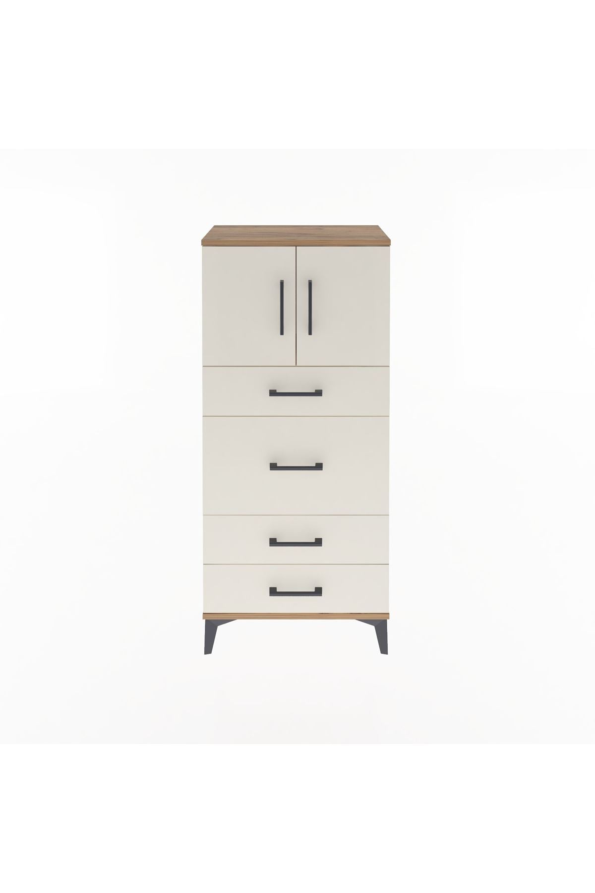 Arges Dolap Tek Raflı 4 Çekmeceli 2 Kapaklı 60x30x134 Çam-Aytaşı