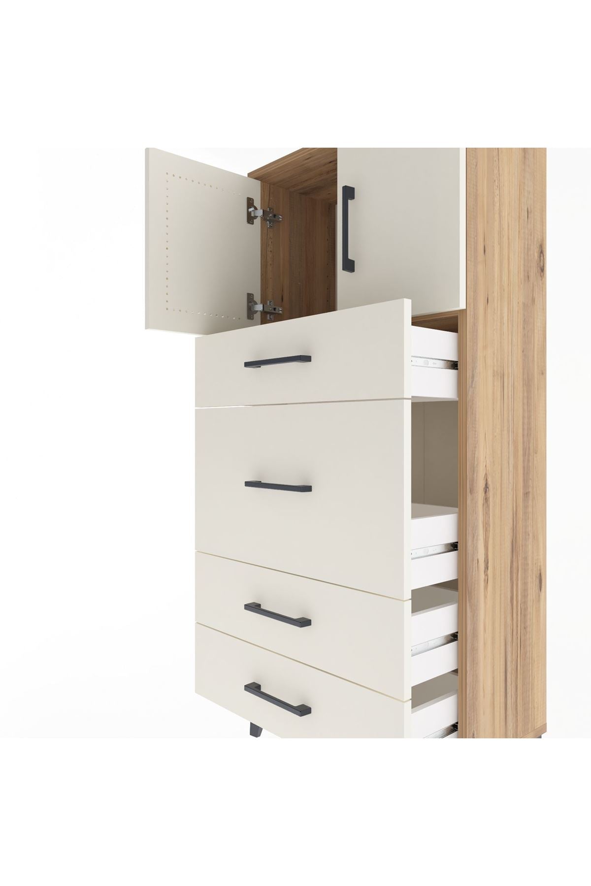 Arges Dolap Tek Raflı 4 Çekmeceli 2 Kapaklı 60x30x134 Çam-Aytaşı