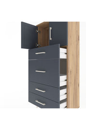 Arges Dolap Tek Raflı 4 Çekmeceli 2 Kapaklı 60x30x134 Çam-Antrasit