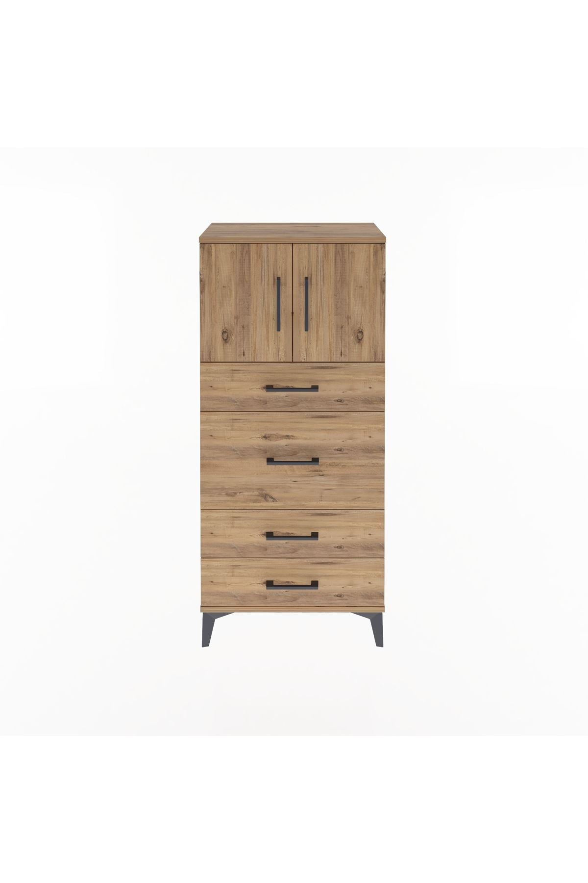 Arges Dolap Tek Raflı 4 Çekmeceli 2 Kapaklı 60x30x134 Çam-Çam