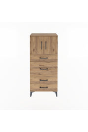 Arges Dolap Tek Raflı 4 Çekmeceli 2 Kapaklı 60x30x134 Çam-Çam