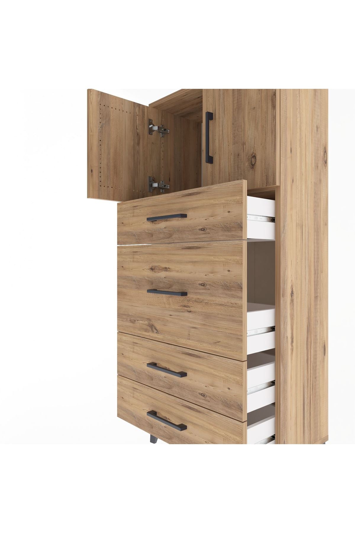 Arges Dolap Tek Raflı 4 Çekmeceli 2 Kapaklı 60x30x134 Çam-Çam